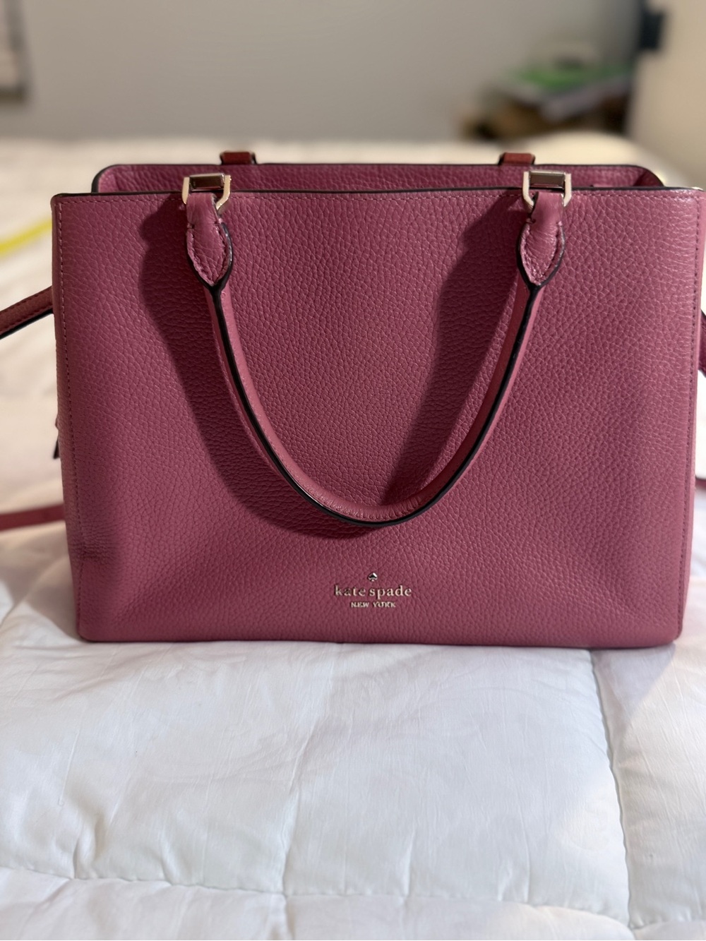 Kate Spade New York Mauve Pink Pebbled Leather Satchel | Triple Compartment